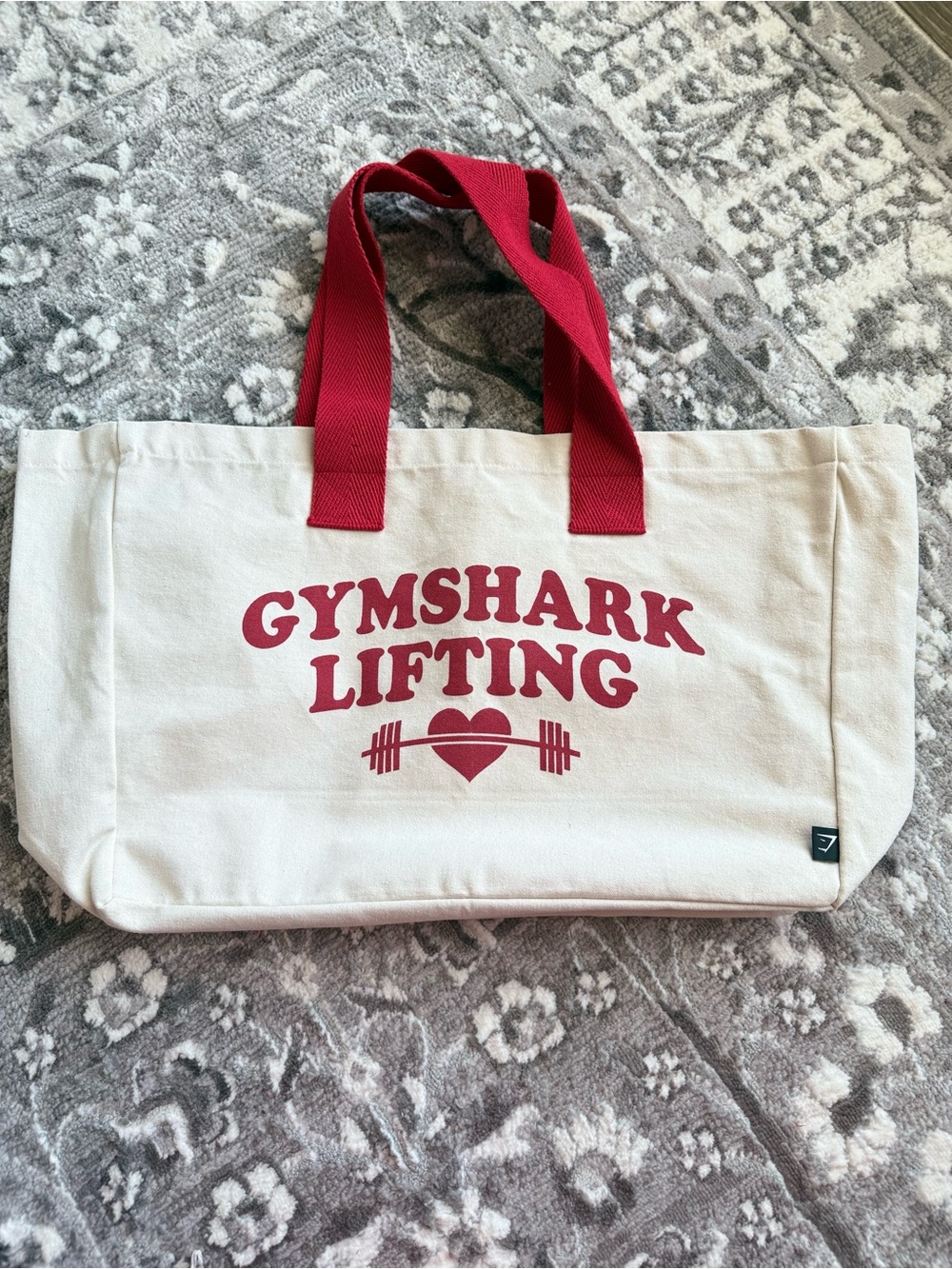 Gymshark Lifting Canvas Oversized Tote Bag in Cream with Red Accents